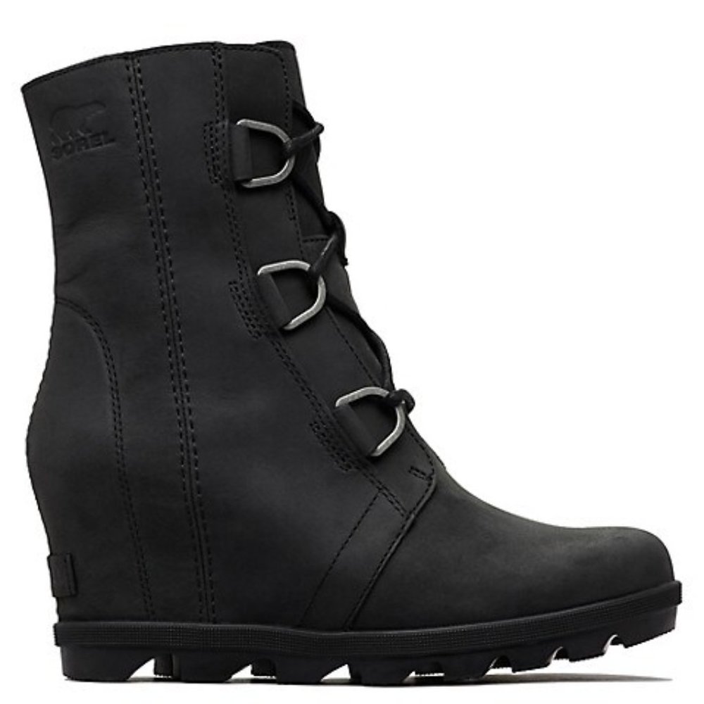SOLD. NIB! Sorel " Joan of Arctic Wedge II" Black Leather Hidden Wedge Boots!